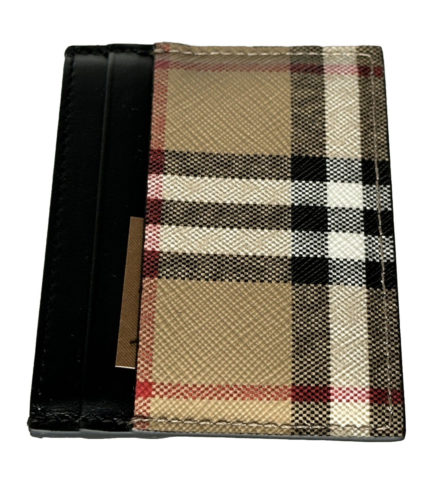 NWT $250 Burberry Vintage Check Archive Beige/Black Leather Card Case 80580111