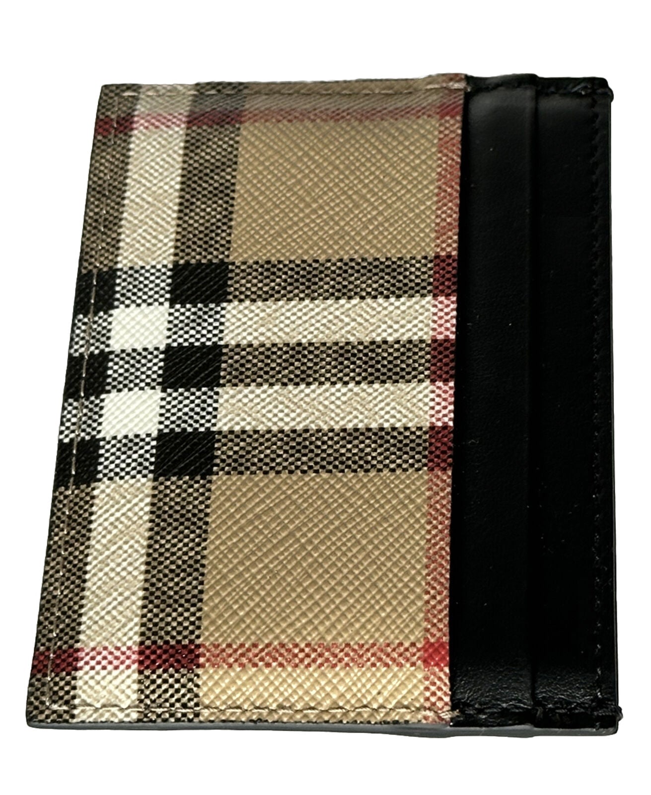 NWT $250 Burberry Vintage Check Archive Beige/Black Leather Card Case 80580111