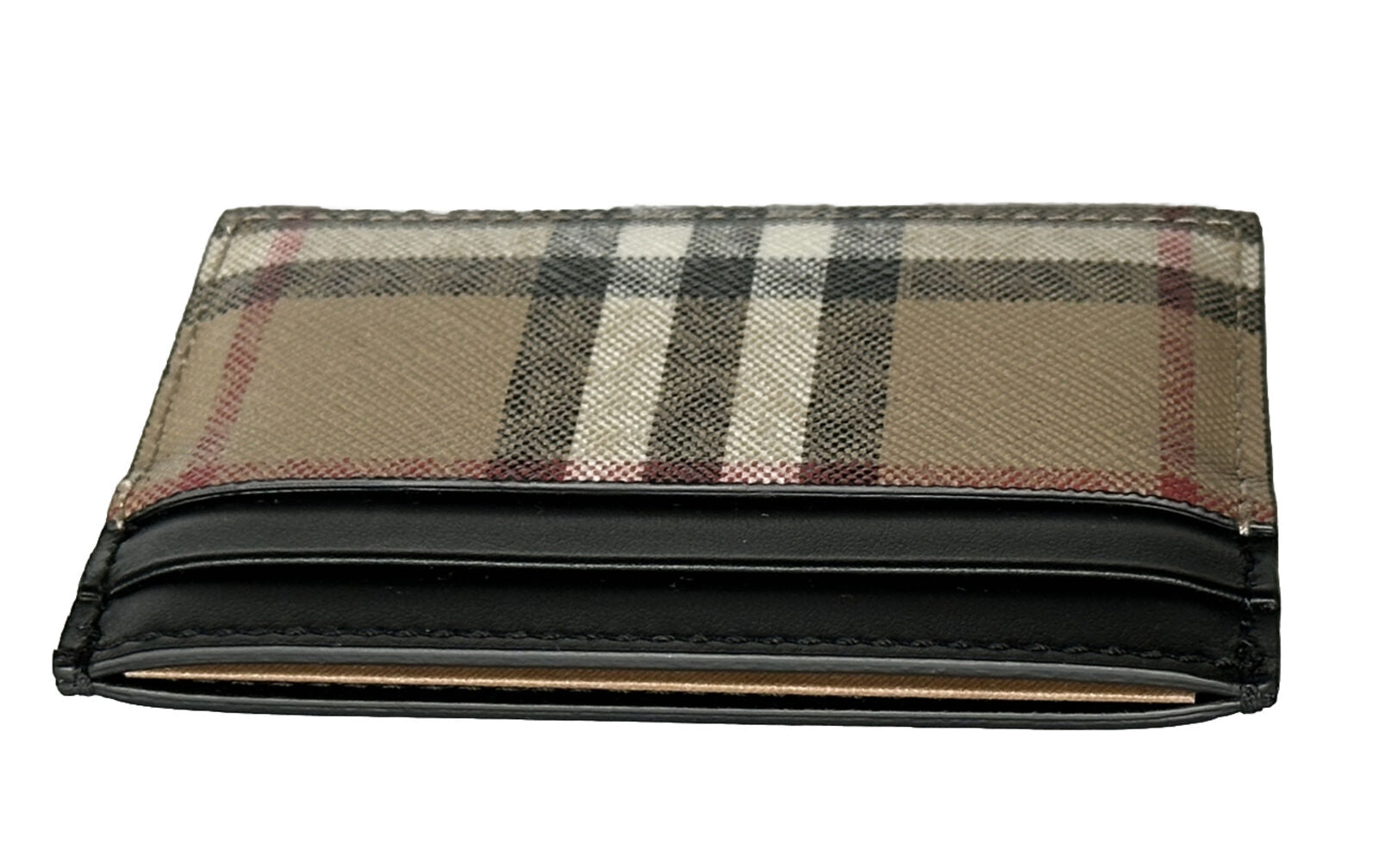 NWT $250 Burberry Vintage Check Archive Beige/Black Leather Card Case 80580111