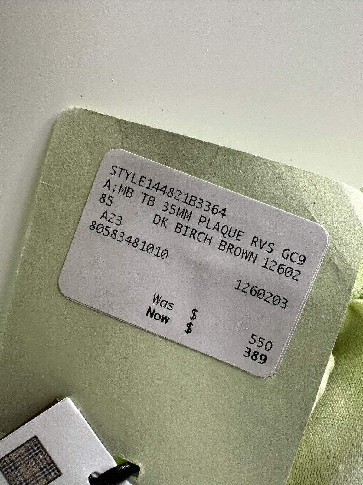 Neu mit Etikett: 550 $ Burberry TB Leder-Wendegürtel aus dunkler Birke 34/85 8058348 Italien