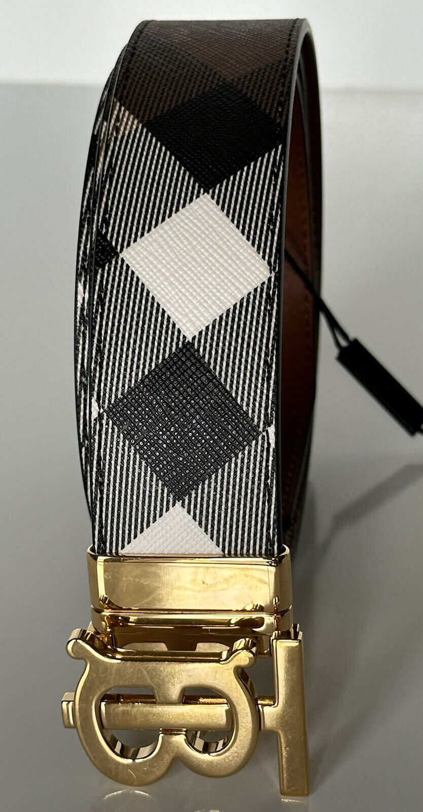 Neu mit Etikett: 550 $ Burberry TB Leder-Wendegürtel aus dunkler Birke 34/85 8058348 Italien