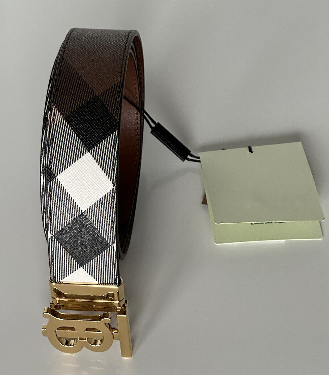 NWT $550 Двусторонний кожаный ремень Burberry TB цвета темной березы 34/85 8058348 Италия