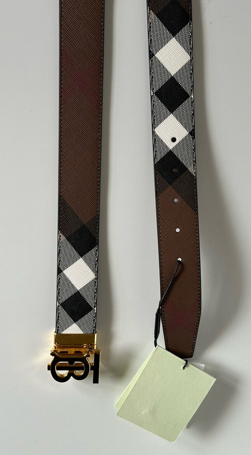 Neu mit Etikett: 550 $ Burberry TB Leder-Wendegürtel aus dunkler Birke 34/85 8058348 Italien