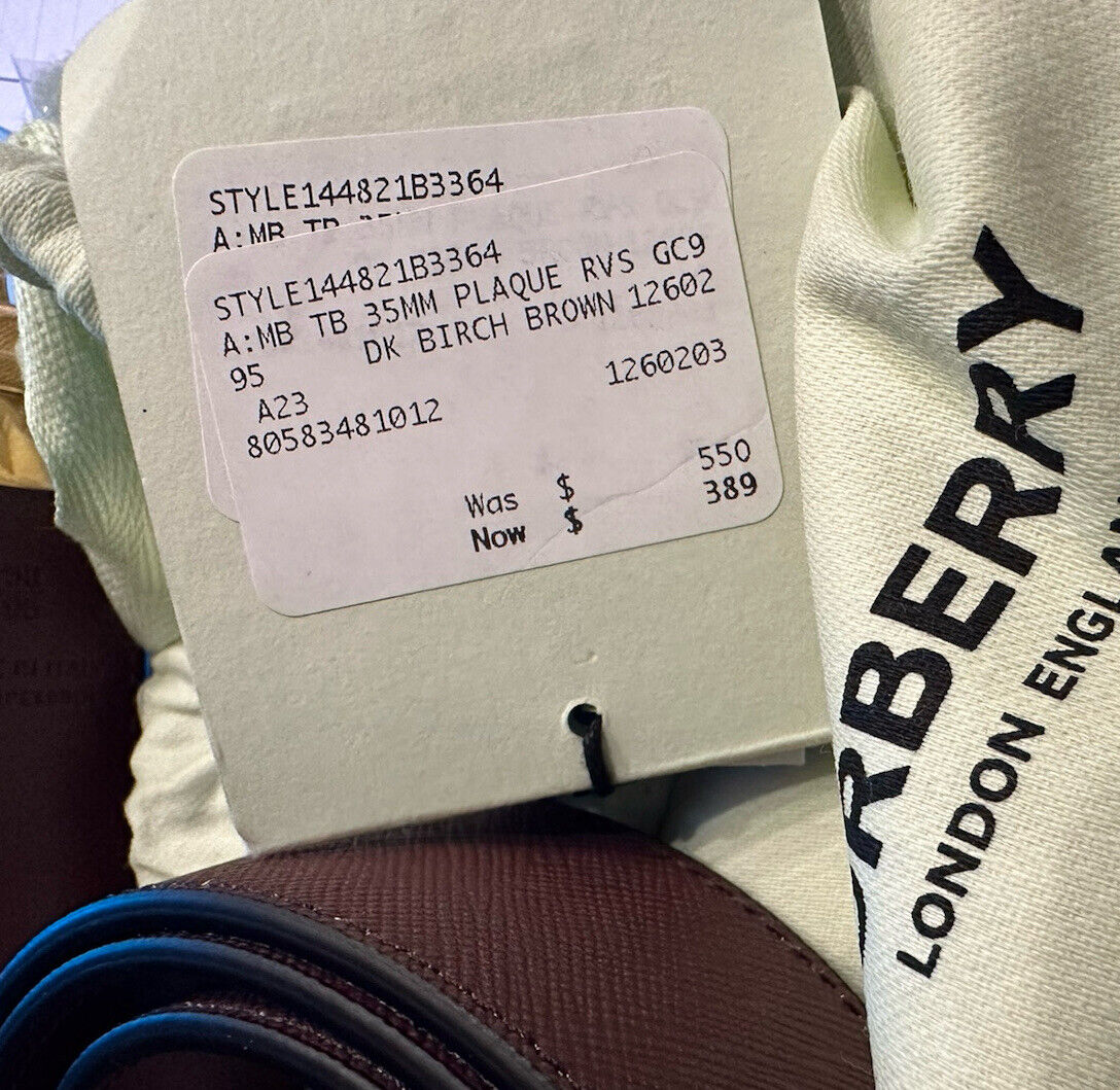 NWT $550 Двусторонний кожаный ремень Burberry TB цвета темной березы 38/95 8058348 Италия