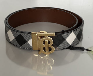 NWT $550 Burberry TB Leather Dark Birch Reversible Belt 44/110 8058348 Italy