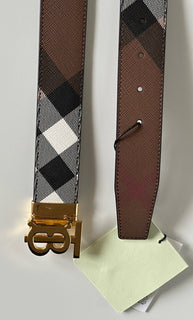 NWT $550 Burberry TB Leather Dark Birch Reversible Belt 44/110 8058348 Italy
