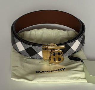NWT $550 Burberry TB Leather Dark Birch Reversible Belt 44/110 8058348 Italy