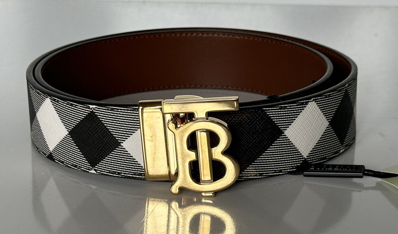 NWT $550 Burberry TB Leather Dark Birch Reversible Belt 44/110 8058348 Italy