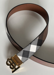 NWT $550 Burberry TB Leather Dark Birch Reversible Belt 44/110 8058348 Italy