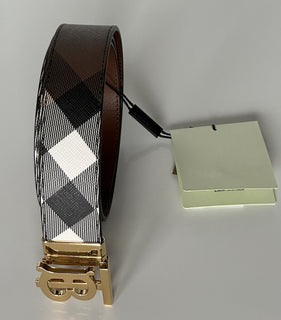 NWT $550 Burberry TB Leather Dark Birch Reversible Belt 44/110 8058348 Italy
