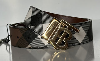 NWT $550 Burberry TB Leather Dark Birch Reversible Belt 44/110 8058348 Italy