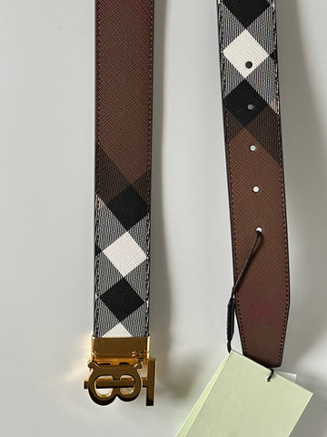 Neu mit Etikett: 550 $ Burberry TB Leder-Wendegürtel in dunkler Birke 44/110 8058348 Italien