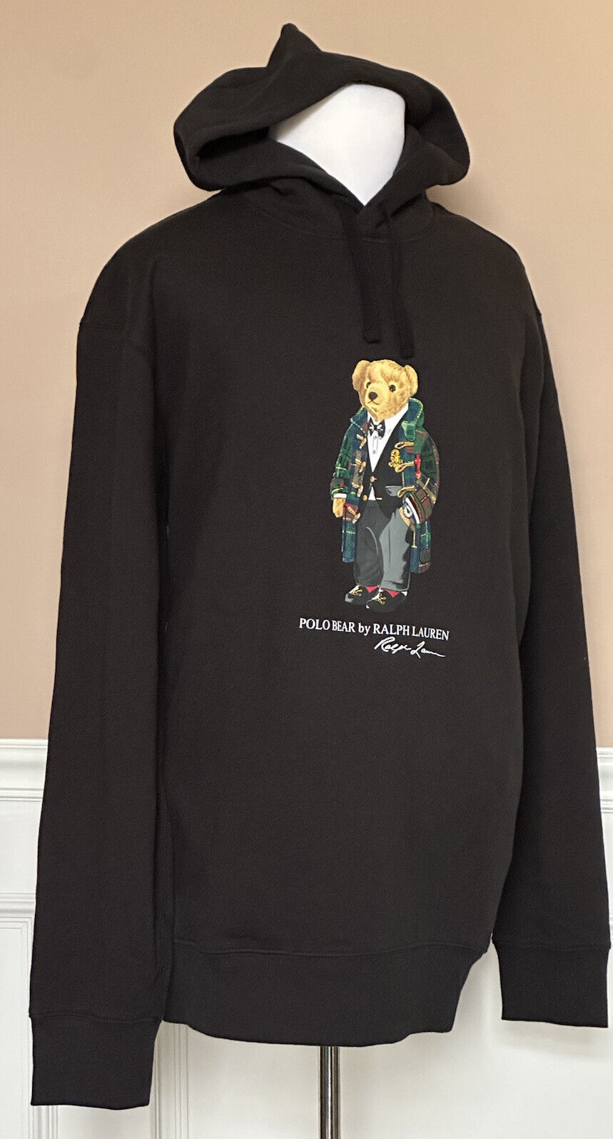 Neu mit Etikett: Polo Ralph Lauren Langarm-Sweatshirt mit Bärenmuster und Kapuzenpullover, Schwarz, XLT/TGL 