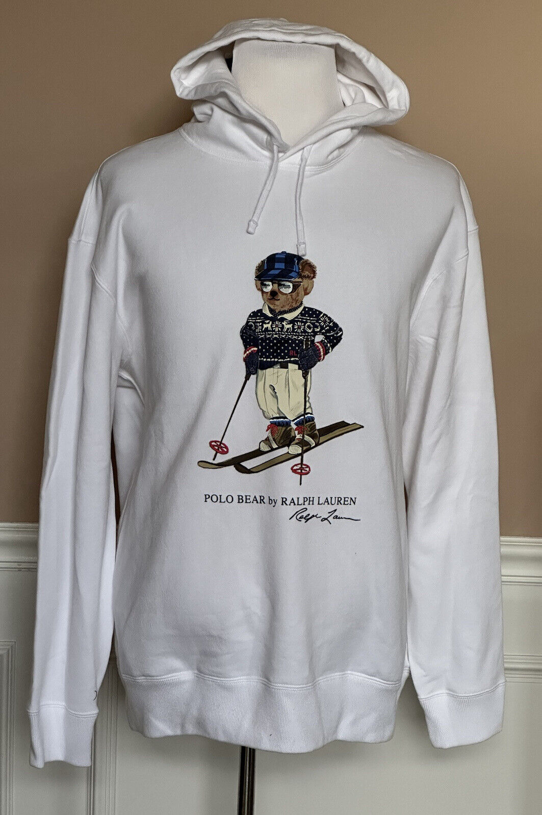 NWT $188 Polo Ralph Lauren Long Sleeve Bear Sweatshirt with Hoodie White 1XB/1TG