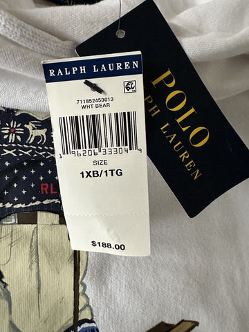 NWT $188 Polo Ralph Lauren Long Sleeve Bear Sweatshirt with Hoodie White 1XB/1TG