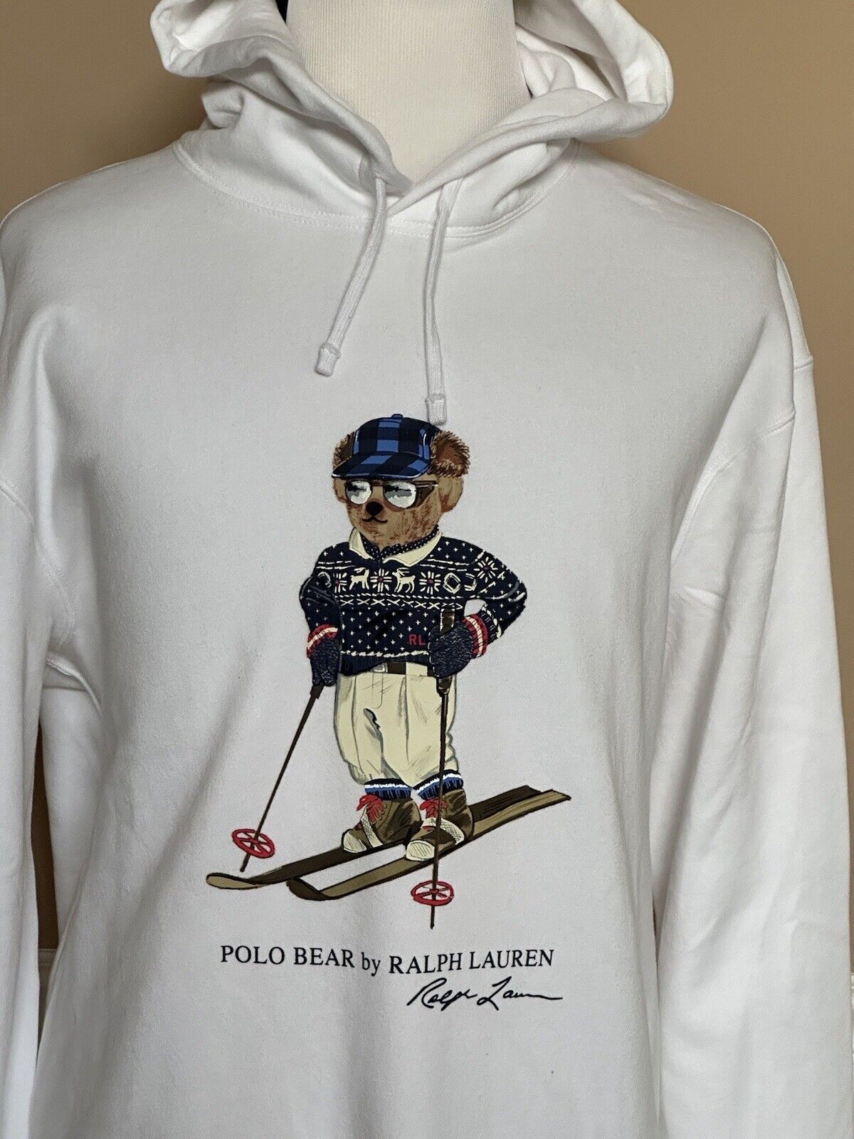 NWT $188 Polo Ralph Lauren Long Sleeve Bear Sweatshirt with Hoodie White XLT/TGL