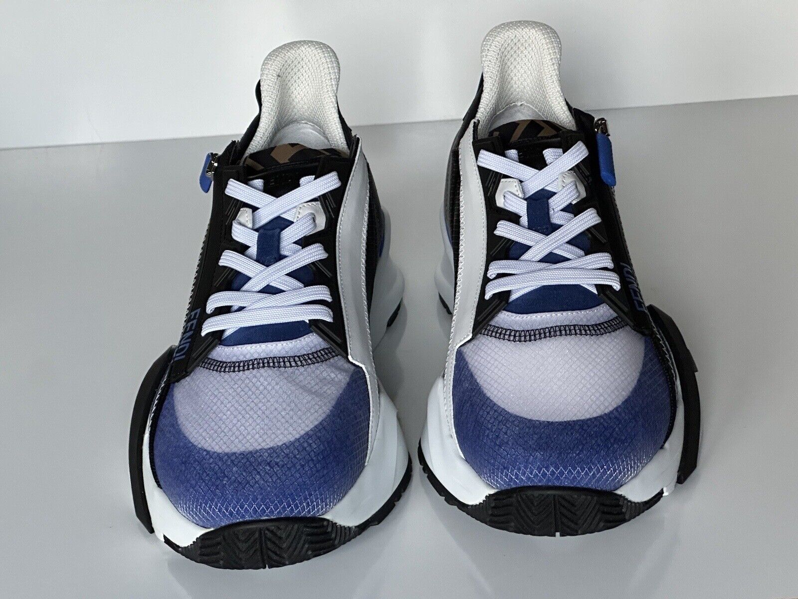 NIB 870 $ Fendi Flow Herren-Sneaker aus Leder/Stoff Blau 13 US (46 Euro) 7E1392 IT
