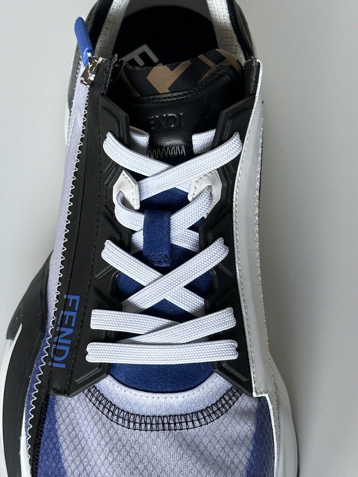 NIB 870 $ Fendi Flow Herren-Sneaker aus Leder/Stoff Blau 13 US (46 Euro) 7E1392 IT