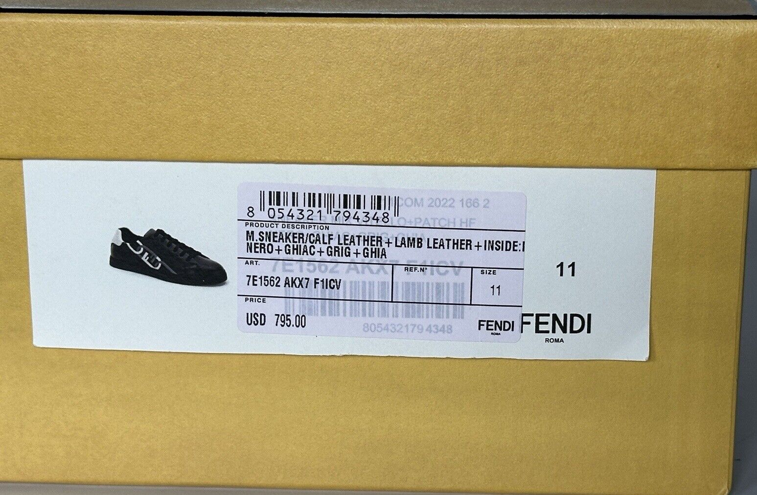 NIB $ 795 Fendi O'lock Leder schwarze Turnschuhe 12 US (45 Euro) 7E1562 Italien