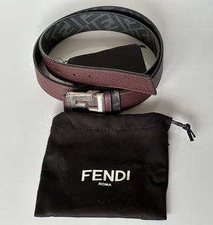 NWT $750 Двусторонний ремень Fendi FF из телячьей кожи гранитного/черно-серого цвета 100/40 7C0480 