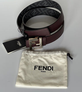 NWT $750 Двусторонний ремень Fendi FF из телячьей кожи гранитного/черно-серого цвета 100/40 7C0480 