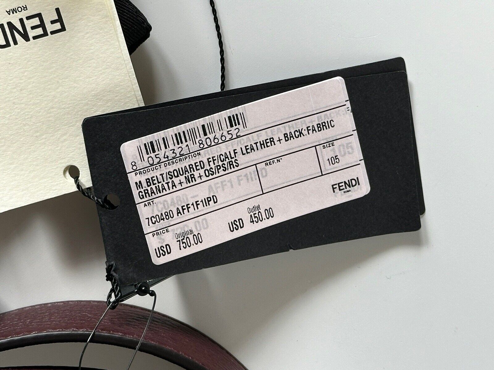 NWT $750 Двусторонний ремень Fendi FF из телячьей кожи гранитного/черно-серого цвета 105/42 7C0480 