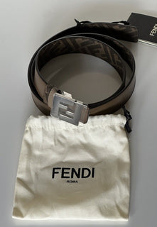 NWT $630 Fendi FF Calf Leather Tartufo/Black&Brown Reversible Belt 100/40 7C0468