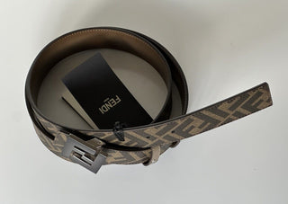 NWT $630 Fendi FF Calf Leather Tartufo/Black&Brown Reversible Belt 100/40 7C0468