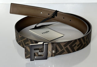 NWT $630 Fendi FF Calf Leather Tartufo/Black&Brown Reversible Belt 100/40 7C0468