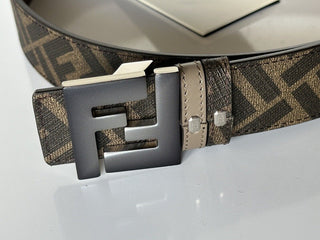NWT $630 Fendi FF Calf Leather Tartufo/Black&Brown Reversible Belt 100/40 7C0468
