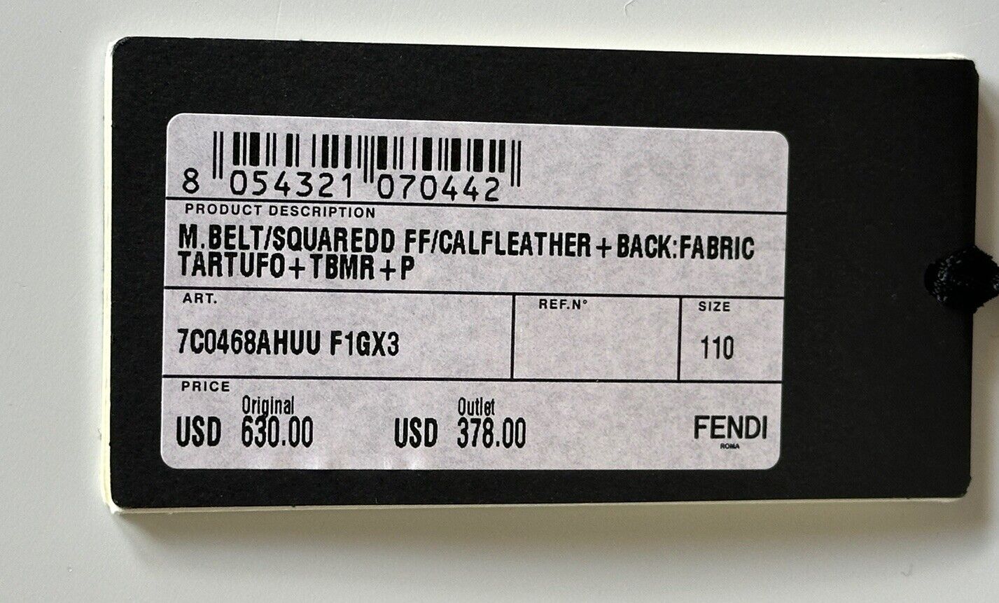 NWT $630 Двусторонний ремень Fendi FF из телячьей кожи Tartufo/черно-коричневый 110/44 7C0468 