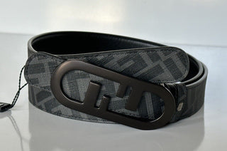 NWT $630 Ремень Fendi FF O'lock Двусторонний кожаный черный/серый 100/40 Италия 7C0475 