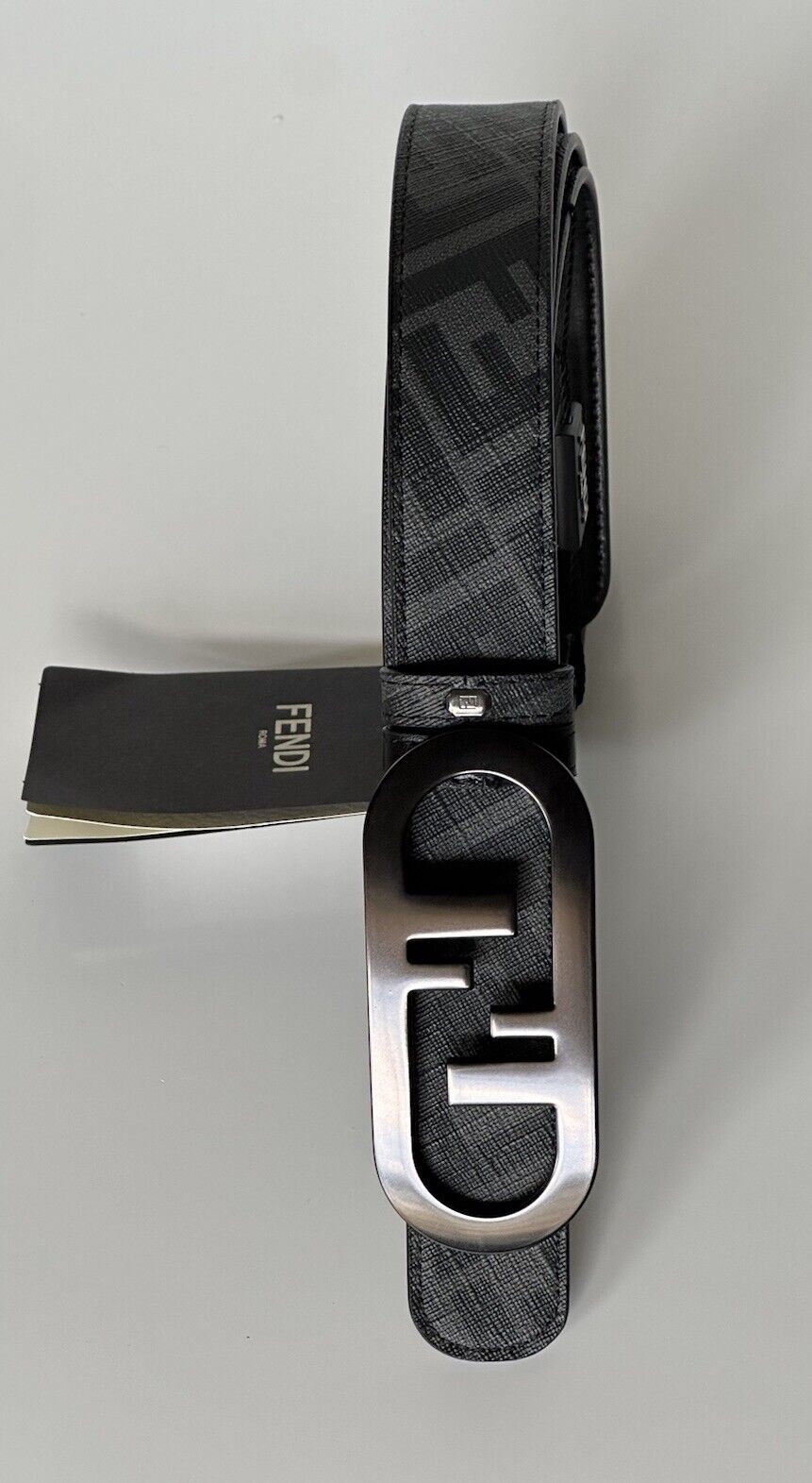 NWT $630 Fendi FF O’lock Leather Reversible Black/Grey Belt 100/40 Italy 7C0475