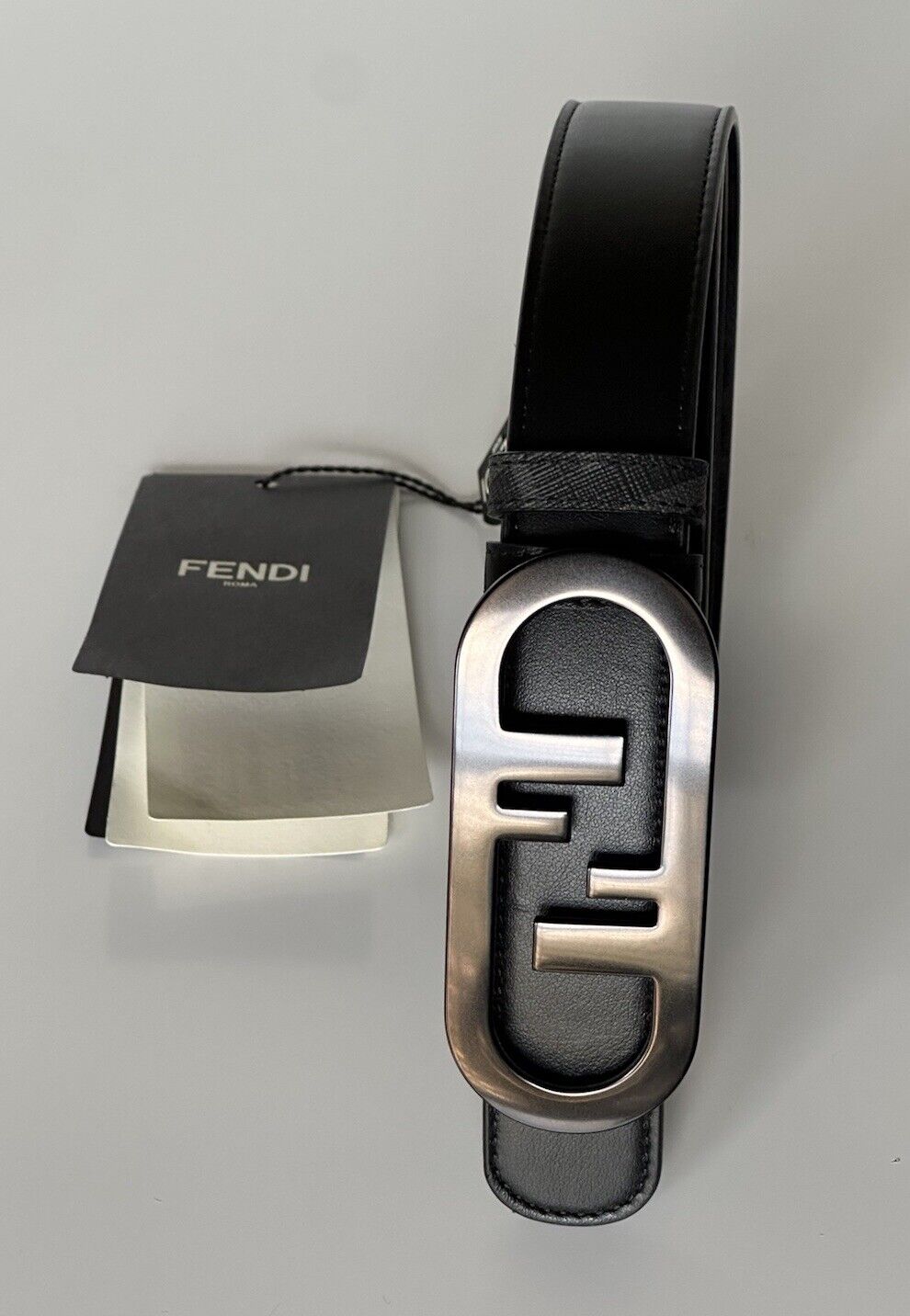 NWT $630 Ремень Fendi FF O'lock Двусторонний кожаный черный/серый 100/40 Италия 7C0475 
