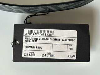 NWT $630 Ремень Fendi FF O'lock Двусторонний кожаный черный/серый 100/40 Италия 7C0475 