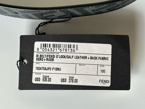 NWT $630 Fendi FF O’lock Leather Reversible Black/Grey Belt 100/40 Italy 7C0475