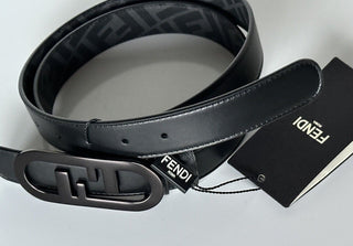 NWT $630 Ремень Fendi FF O'lock Двусторонний кожаный черный/серый 100/40 Италия 7C0475 