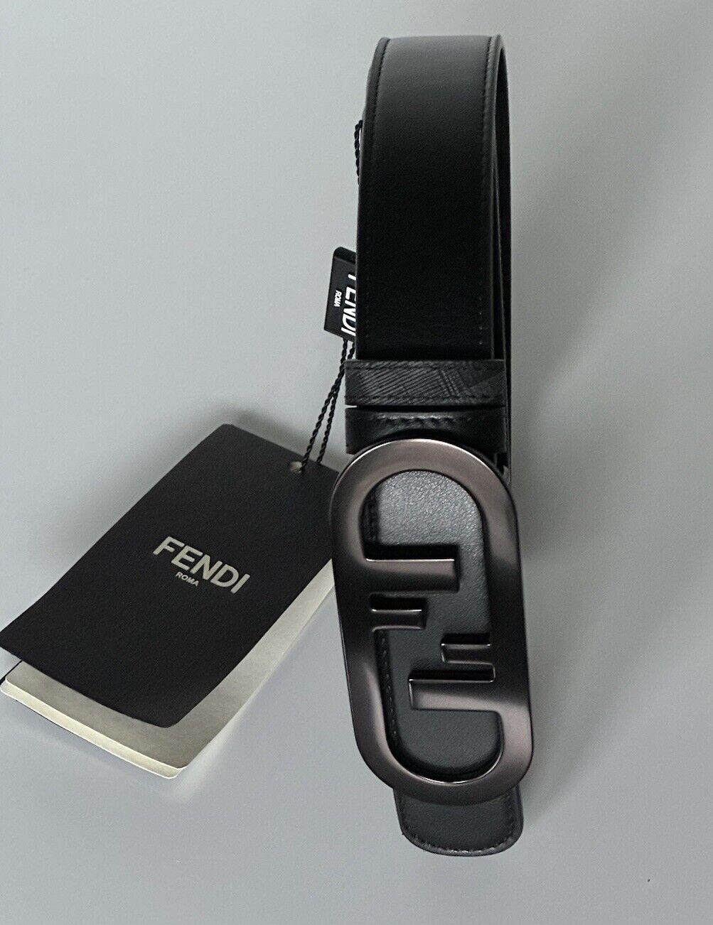 NWT 630 $ Fendi FF O'lock Wendegürtel aus Leder in Schwarz/Grau 100/40 Italien 7C0475 