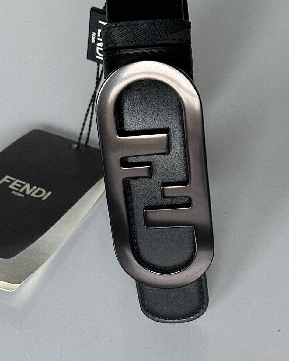 NWT $630 Ремень Fendi FF O'lock Двусторонний кожаный черный/серый 100/40 Италия 7C0475 