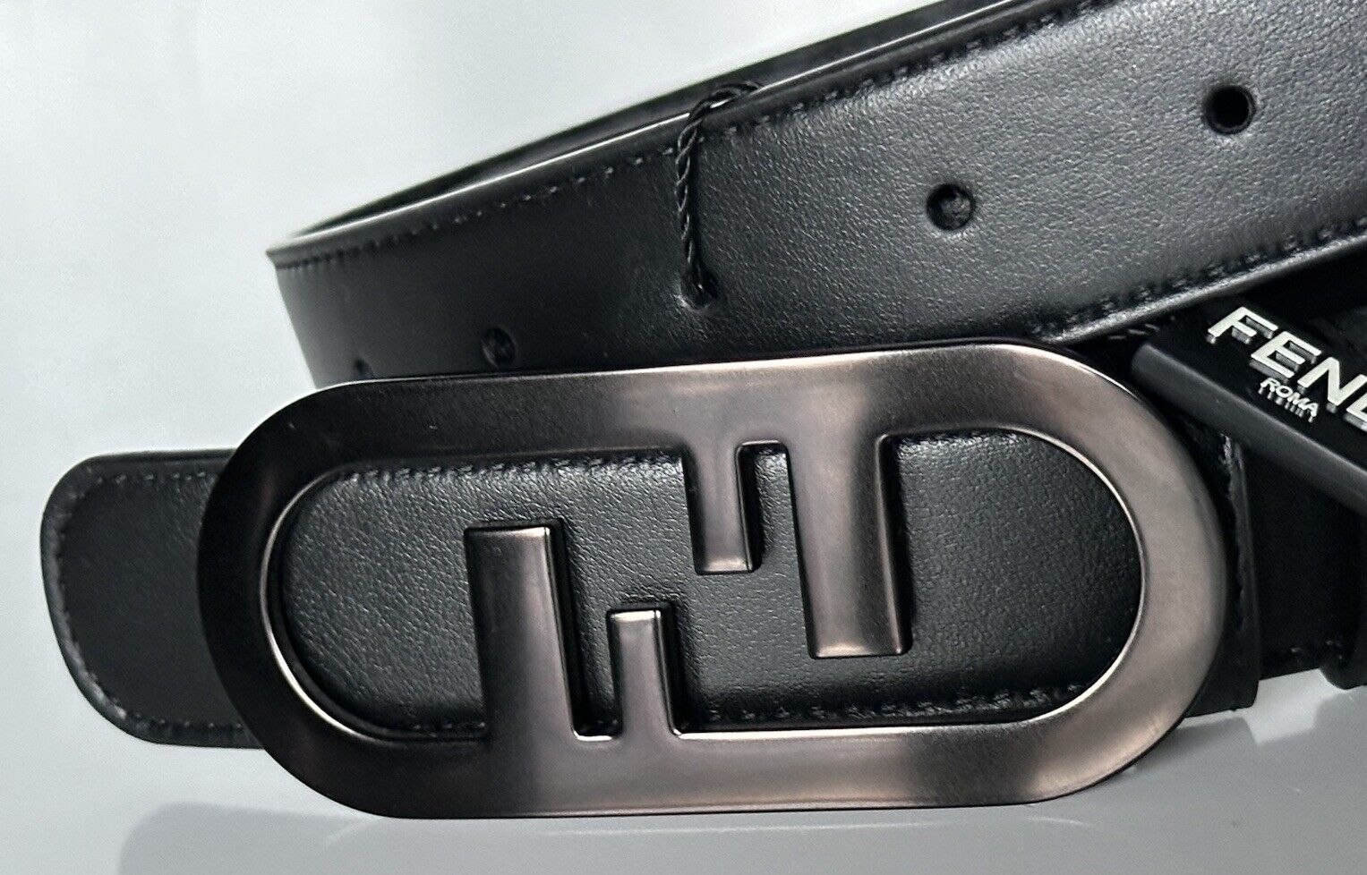 NWT $630 Fendi FF O’lock Leather Reversible Black/Grey Belt 110/44 Italy 7C0475
