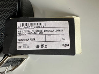 NWT $590 Fendi FF Logo Calf Leather Black/Grey Belt 100/40 Italy 7C0434