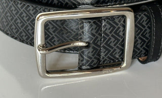 NWT $590 Fendi FF Logo Calf Leather Black/Grey Belt 100/40 Italy 7C0434