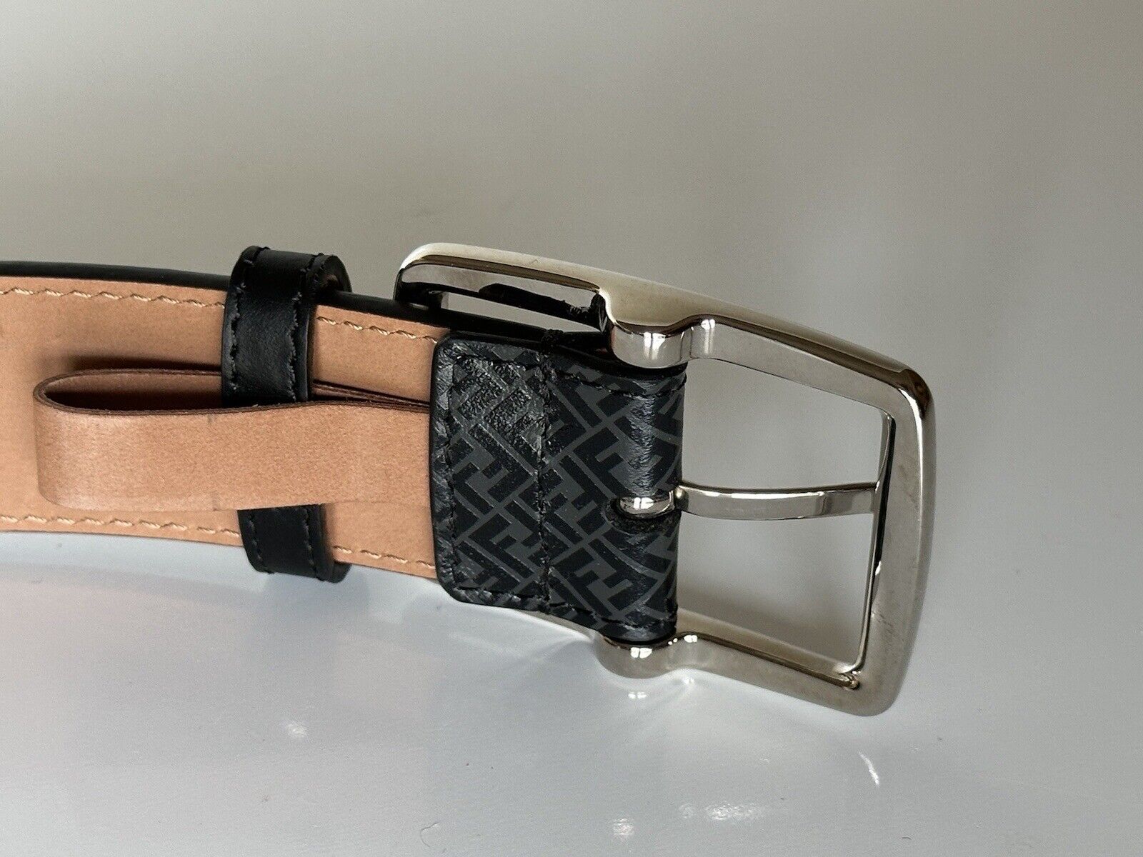 NWT $590 Fendi FF Logo Calf Leather Black/Grey Belt 100/40 Italy 7C0434