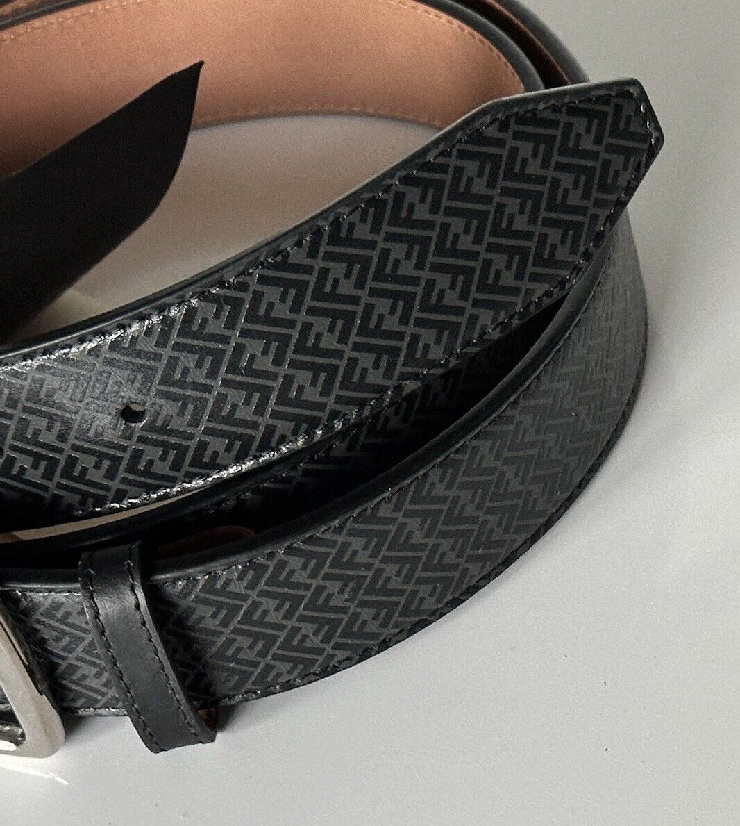 NWT $590 Fendi FF Logo Calf Leather Black/Grey Belt 115/46 Italy 7C0434