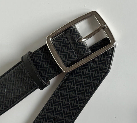 NWT $ 590 Fendi FF Logo Kalbsleder Schwarz/Grau Gürtel 115/46 Italien 7C0434 