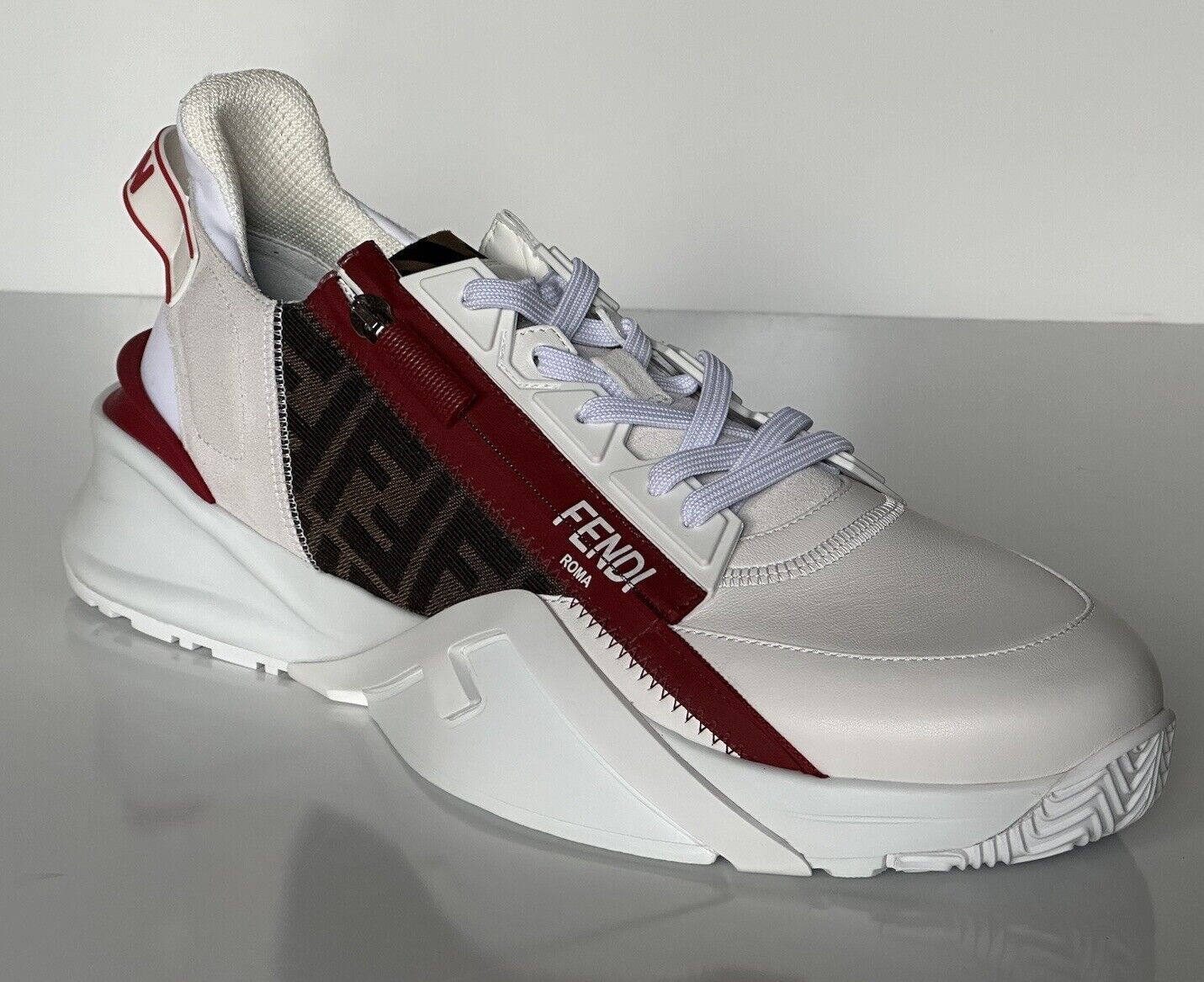 NIB 995 $ Fendi Flow Herren-Ledersneaker Weiß 13 US (46 Euro) 7E1392 Italien