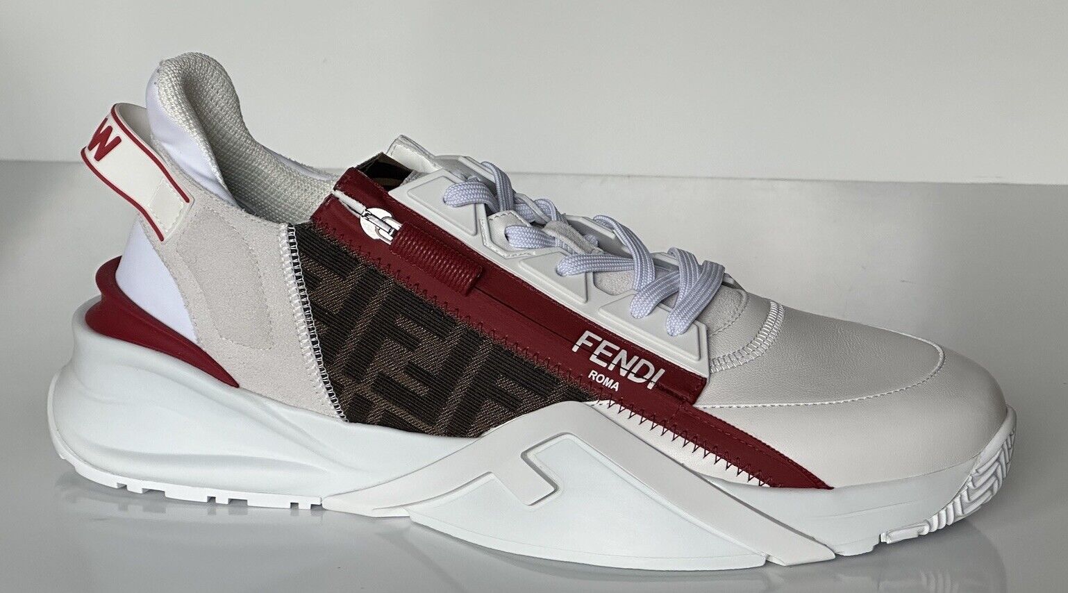 NIB $995 Fendi Flow Men's Leather Sneakers White 13 US (46 Euro) 7E1392 Italy