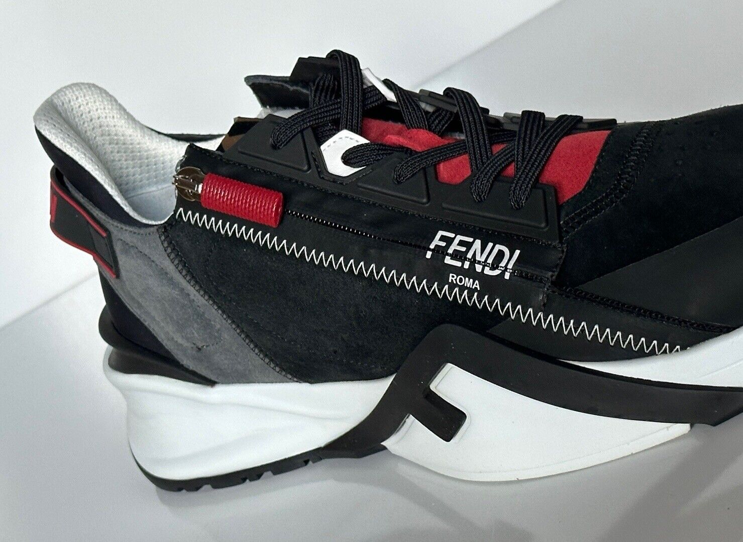 NIB $930 Fendi Flow Men's Leather/Fabric Sneakers Black 11 US (44 Eu) 7E1392 IT