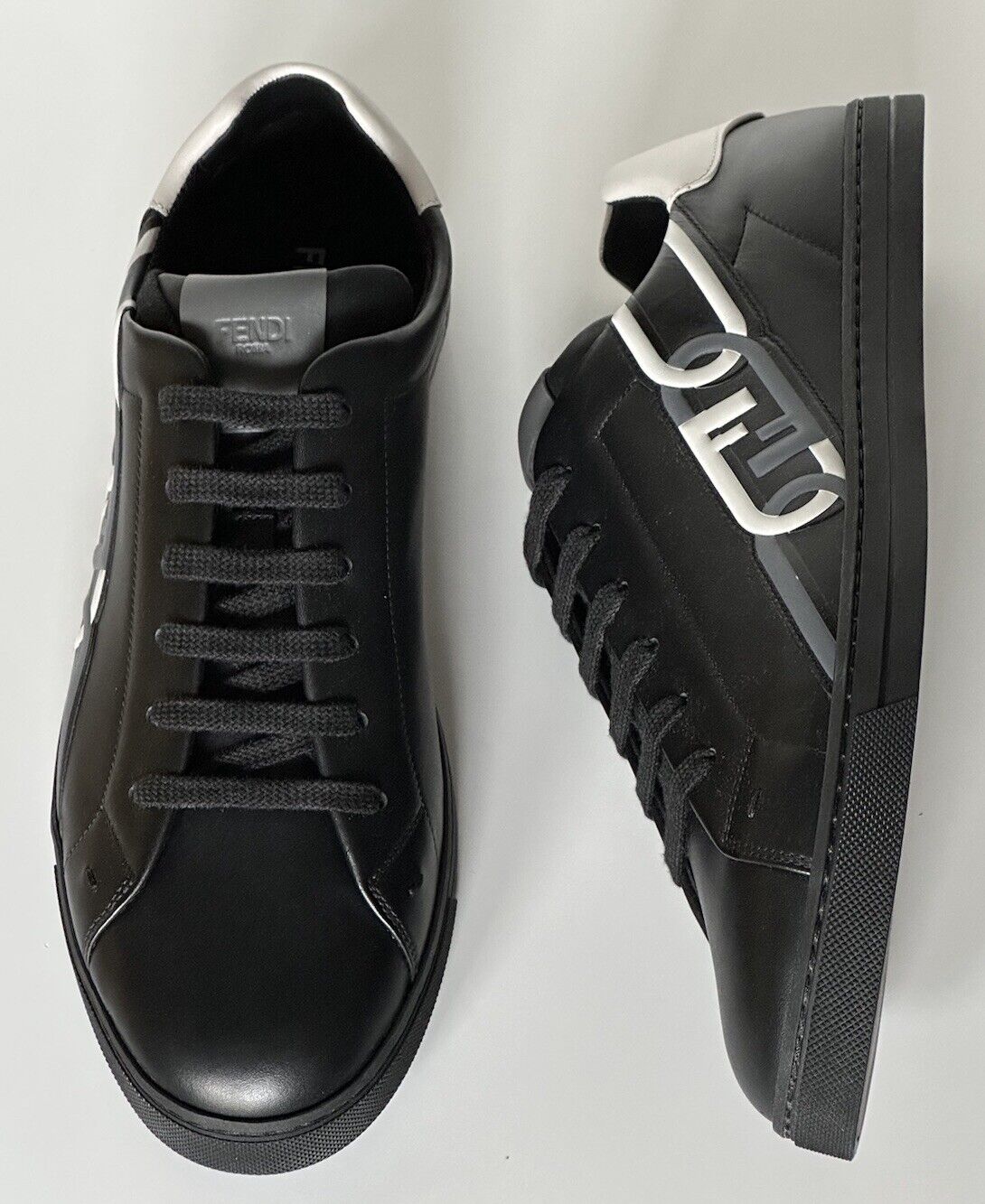 NIB $795 Fendi O’lock Leather Black Sneakers 11 US (44 Euro) 7E1562 Italy