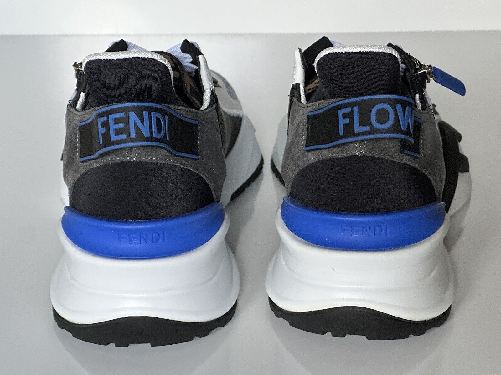 NIB 870 $ Fendi Flow Herren-Sneaker aus Leder/Stoff Blau 12 US (45 Euro) 7E1392 IT